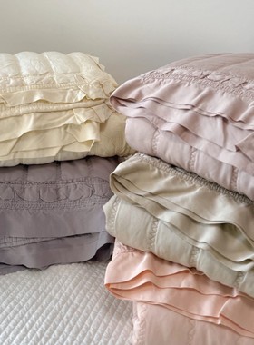 韩国ins褶皱花边莫代尔天丝夏被 凉感夏凉被 纯色裸睡丝滑空调被