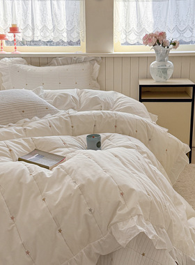 A类60支全棉水洗棉星星床盖四件套 多功能夹棉被套 床盖三件套