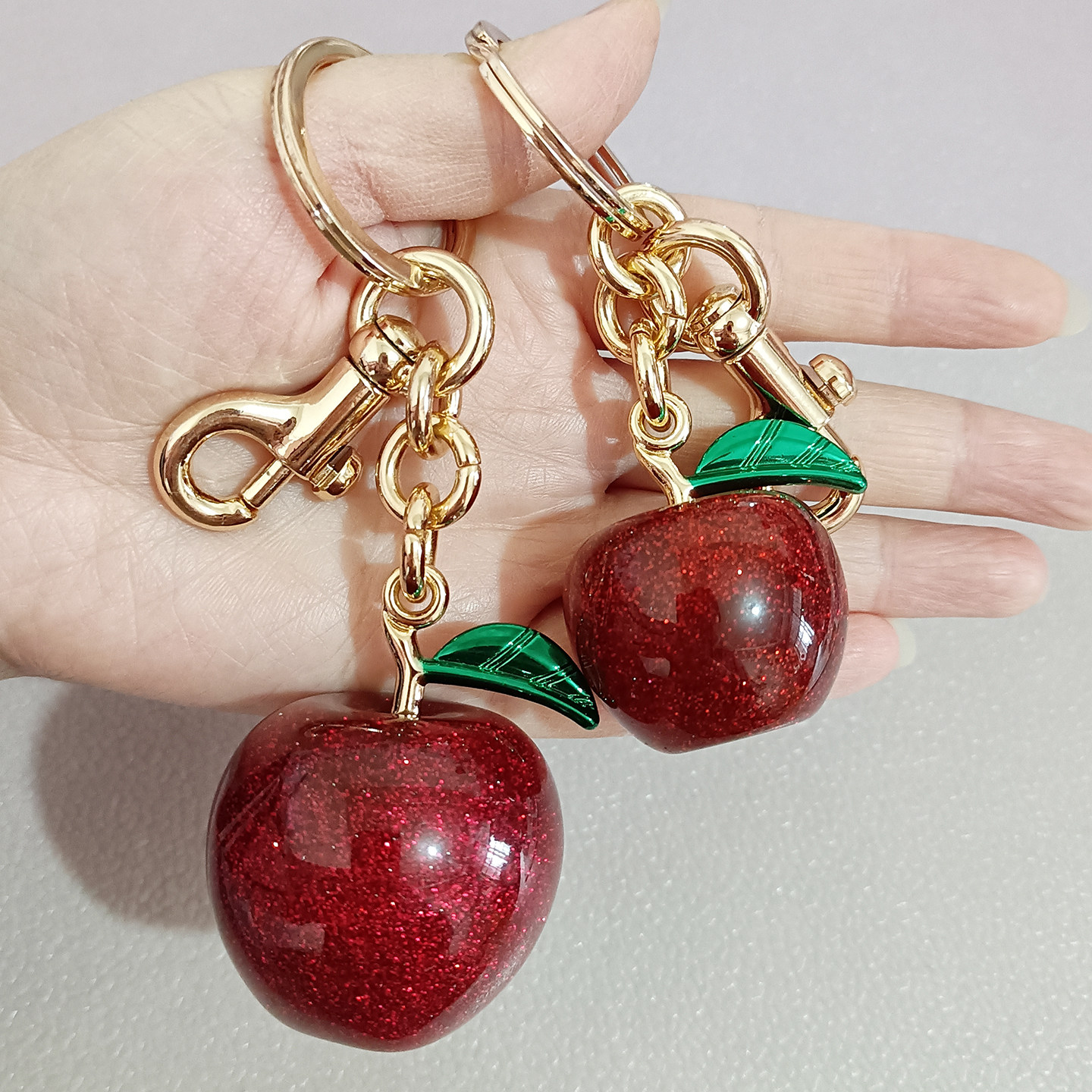 包包挂件苹果樱桃锁匙扣吊坠汽车摆件树脂配饰红色精美挂饰包配件
