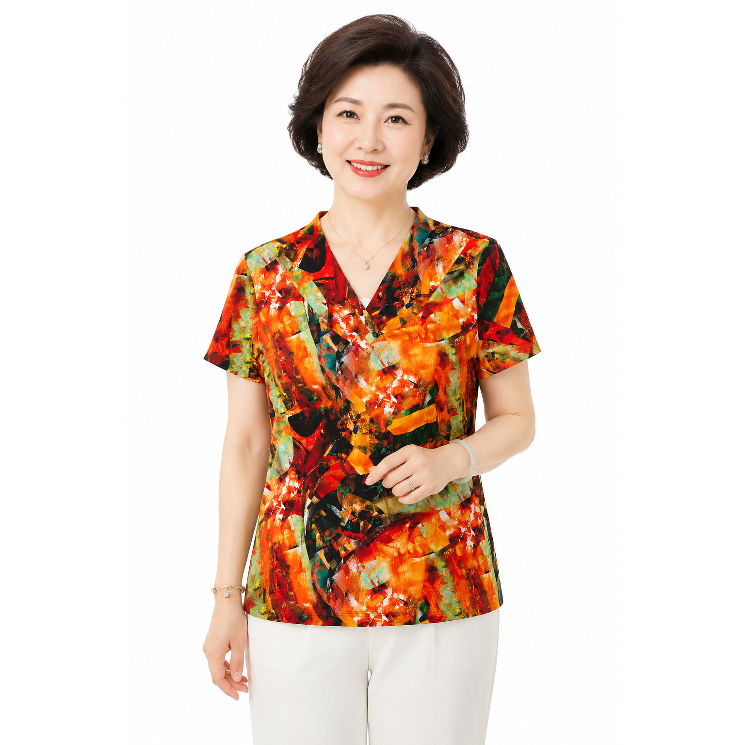 中年夏季桑蚕丝短袖女上衣宽松大T恤