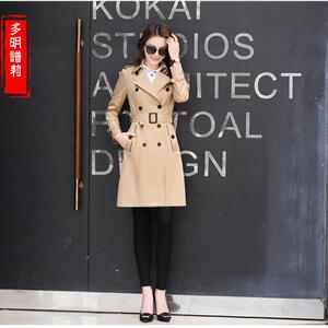 多明谱莉韩版修身气质中长款风衣女2022秋装新品英伦风大衣外套