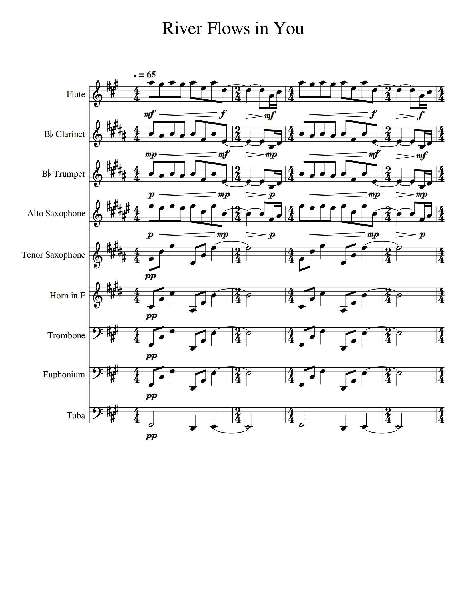 river flows in you 你的心河管乐团合奏总谱分谱 示范音乐