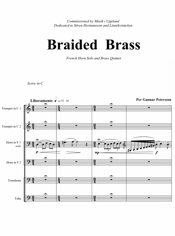 圆号与铜管五重奏Per Gunnar Petersson-Braided Brass总谱分谱