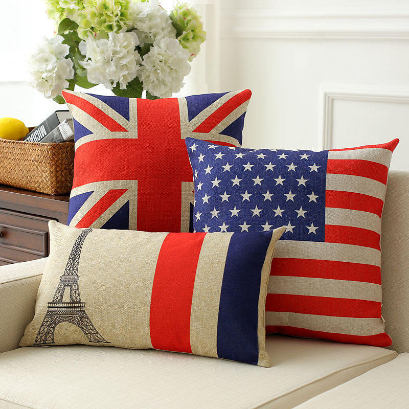 办公室沙发抱枕汽车靠枕棉麻米字旗靠垫英国美国国旗简约文艺复古在类目 居家布艺, 靠垫/抱枕中 - 来自Buy2taobao.com提供专业的淘宝代购服务