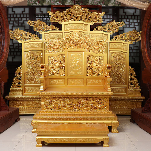 皇上龙椅宝座皇帝宝座龙椅九龙屏风东阳木雕雕刻摆件皇宫展示