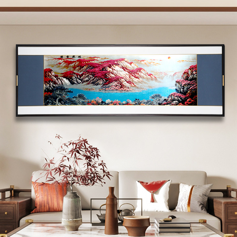 鸿运当头山水画客厅挂画沙发背景墙装饰画新中式铜雕画2026年新款
