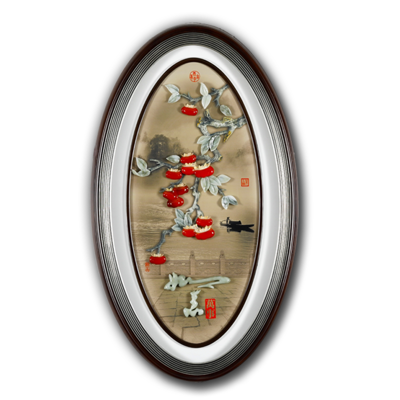 入户玄关玉石装饰画椭圆形5D挂画