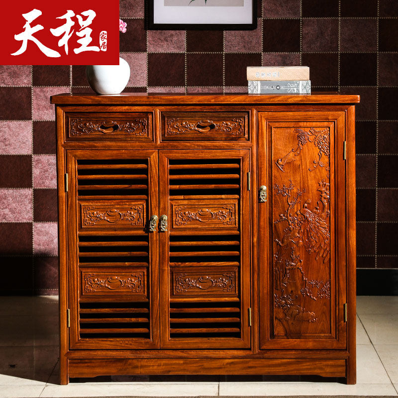 鞋柜家用门口实木多层收纳柜大容量红木家具新中式花梨木大果紫檀