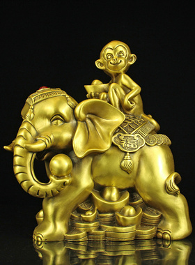 大号铜封侯拜相摆件现代家居桌面乔迁开业礼品铜象上封侯大象猴子