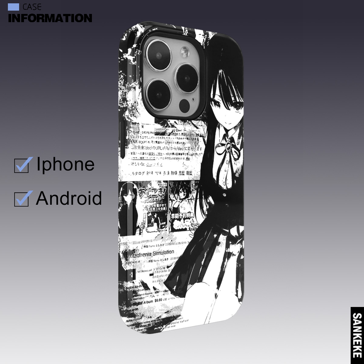 苹果16菲林亮面黑白二次元手机壳