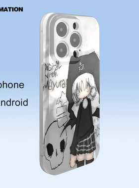 三壳壳原创小众可爱黑色卡通插画适用于苹果16pro/max/15/14/13/12/11防摔全新菲林亮面IMD保护套手机保护壳