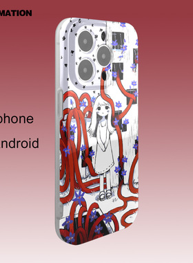 三壳壳原创红白色小女孩插画手机壳适用于苹果15promax/14/13/12/11/plus菲林2合1磨砂亮面全包边防摔IMD精孔