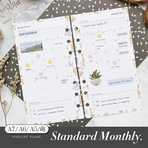 pinkline简约常规月计划活页替芯