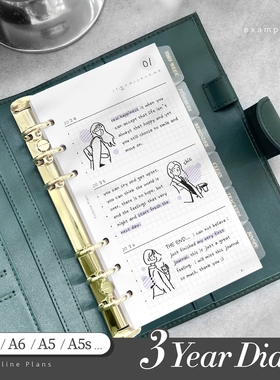 三3年人生日记活页替芯A7A6A5slim奇葩方网格格自填手账内页笔记