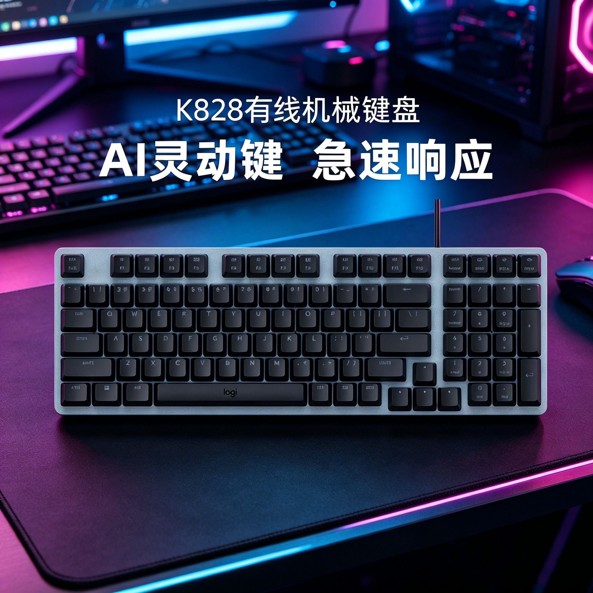 罗技K828有线机械键盘背光游戏键盘办公家用电脑笔记本键盘