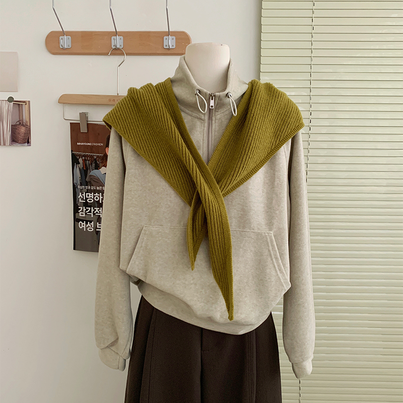 花花家韩系2025秋冬新款拉链半高领长袖卫衣女套头显瘦休闲上衣