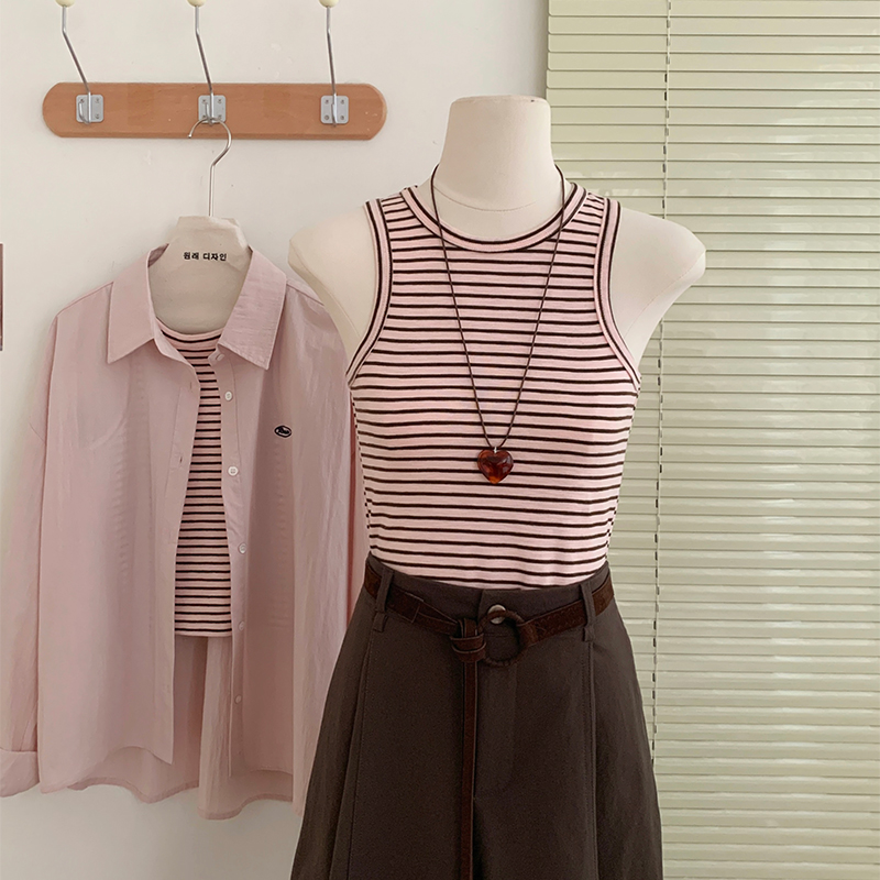 花花家韩系2025秋季新款条纹内搭修身显瘦吊带背心女打底无袖上衣