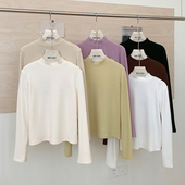 女修身 花花家韩系2025新款 半高领内搭打底衫 磨毛正肩叠穿T恤上衣