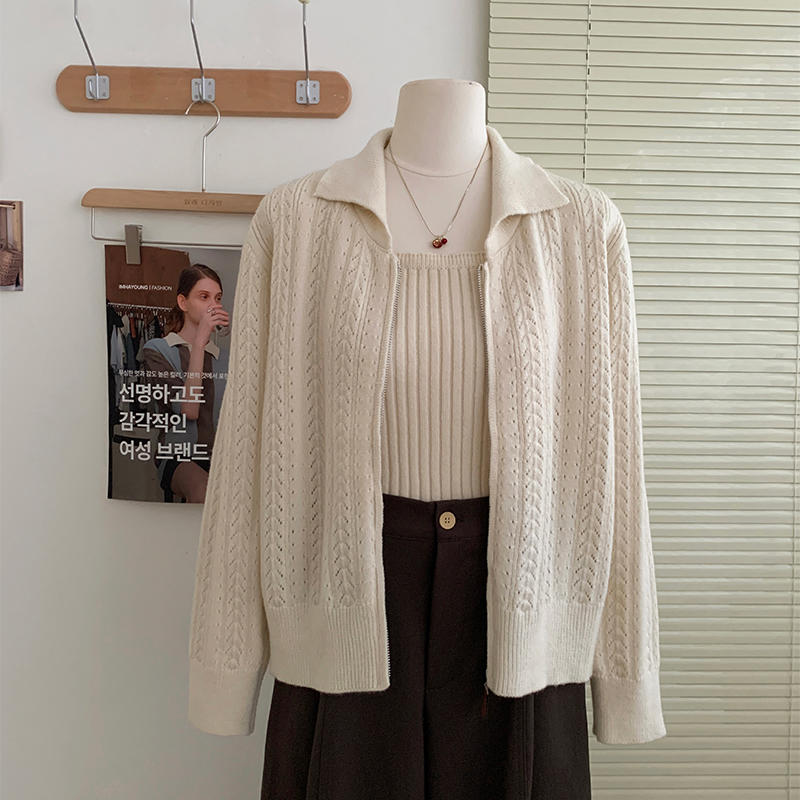 花花家韩系秋冬新款圆领长袖针织衫女慵懒温柔背心打底两件装上衣