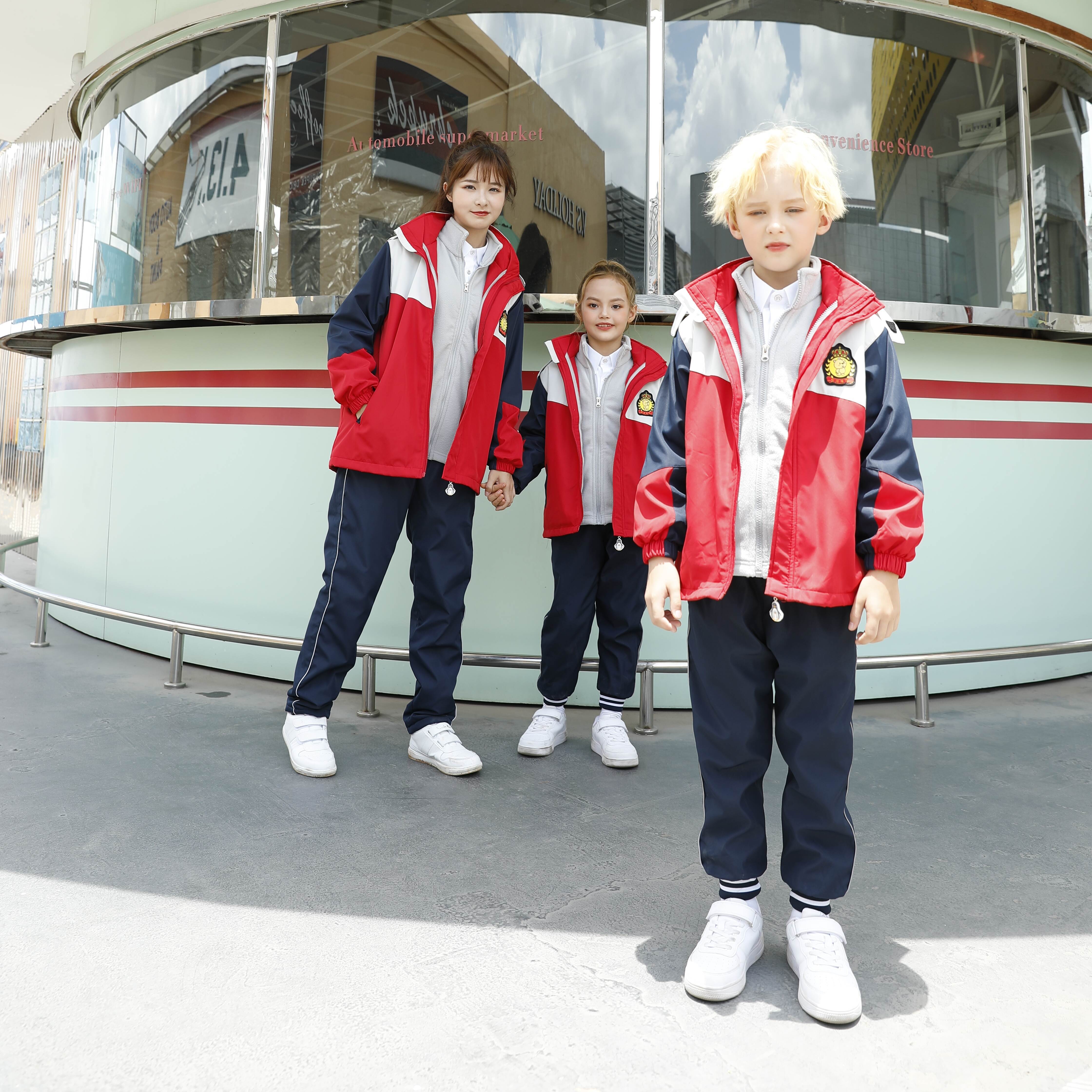 儿童防风防水三合一冲锋衣男女中性英伦校园活动服装可定制LOGO