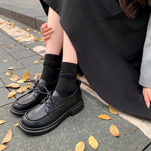 超软系带小皮鞋女2023年新款女鞋英伦风复古厚底乐福鞋日系jk单鞋