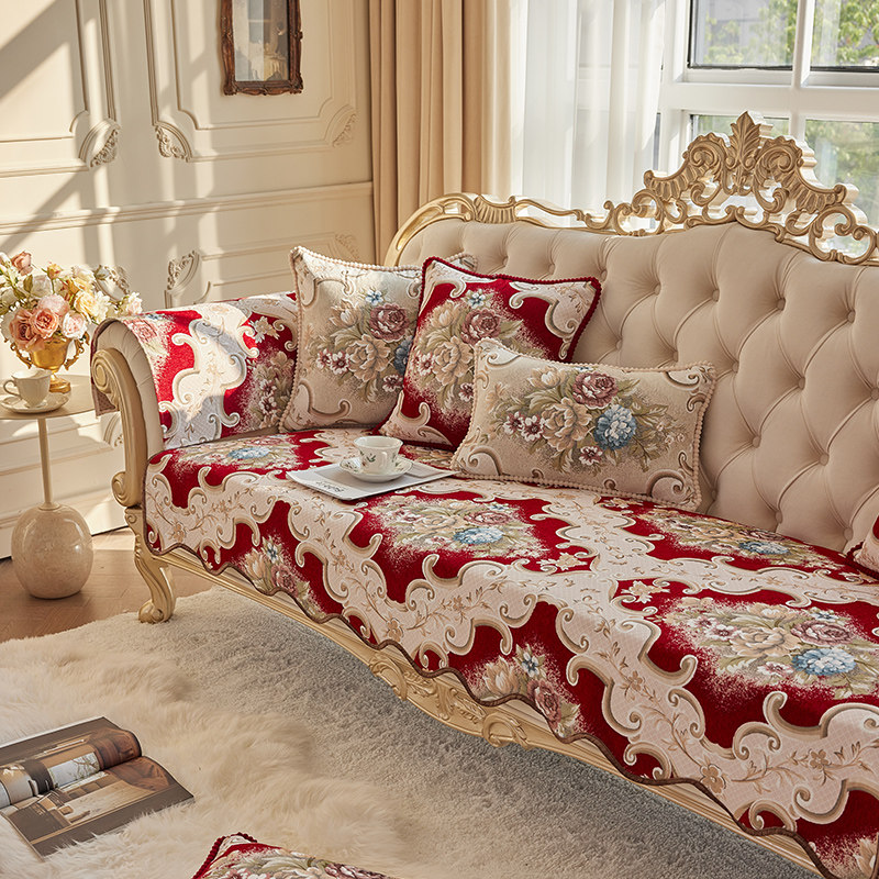 欧式沙发垫红色结婚新款2025季通用防滑坐垫单人套罩靠背不规则