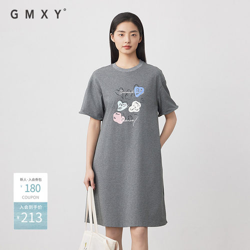 古木夕羊夏季新款气质减龄短袖印花套头连衣裙女GS530181026