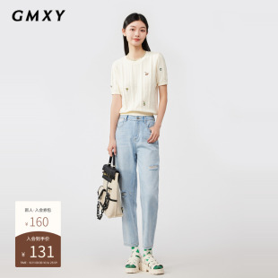 宽松气质休闲裤 女夏季 GS3301306 破洞设计显瘦牛仔裤 古木夕羊时尚
