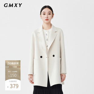 古木夕羊冬季气质百搭翻领一手长毛呢大衣女简约减龄呢子外套