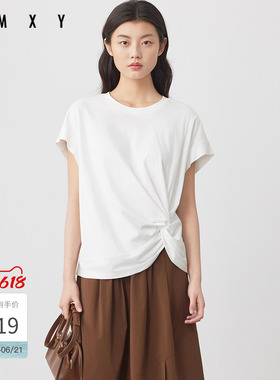古木夕羊夏季新款简约纯色扭结设计短袖T恤女GS530091004