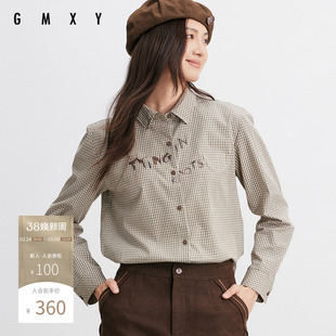 古木夕羊通勤宽松格子长袖衬衫女秋季纯棉时尚衬衣GR550082031