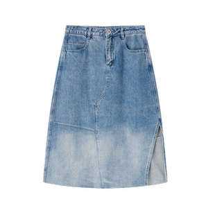 古木夕羊复古侧开叉牛仔半身裙女夏季通勤显瘦减龄腰裙