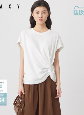 古木夕羊夏季新款简约纯色扭结设计短袖T恤女GS530091004