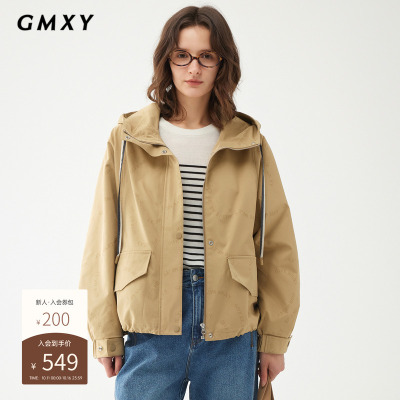 古木夕羊秋时尚气质印花抽绳风衣外套女纯色百搭上衣GS450072001