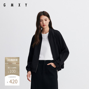 古木夕羊时尚气质圆领黑色外套女2025秋季减龄显瘦棒球服上衣