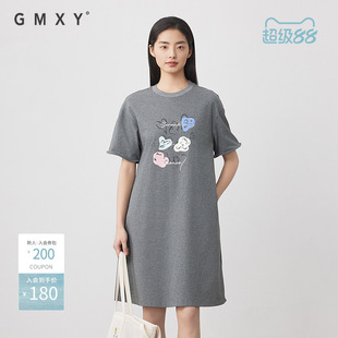 古木夕羊夏季新款气质减龄短袖印花套头连衣裙女GS530181026