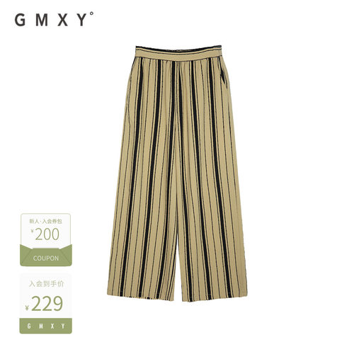 古木夕羊夏季新品复古气质竖条纹设计直筒休闲裤女GS430142027