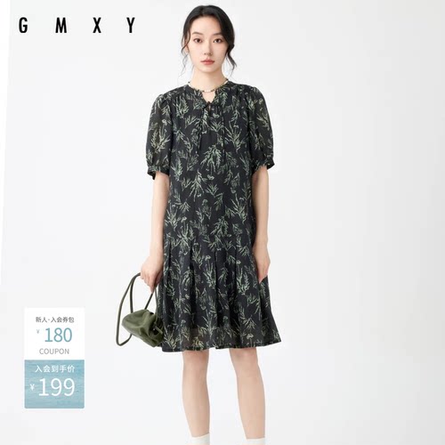 古木夕羊夏季新品印花盘扣连衣裙女GS430182019