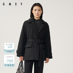 古木夕羊冬季简约纯色翻领90鸭绒羽绒服女收腰显瘦保暖外套