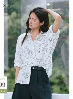古木夕羊洋气时尚五分袖翻领衬衫女夏季新款GS530082003