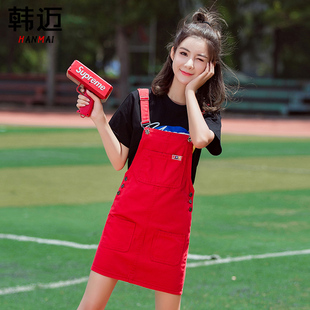 高腰日系牛仔背带裙女2025春夏季新款小学生韩版修身显瘦可爱短裙