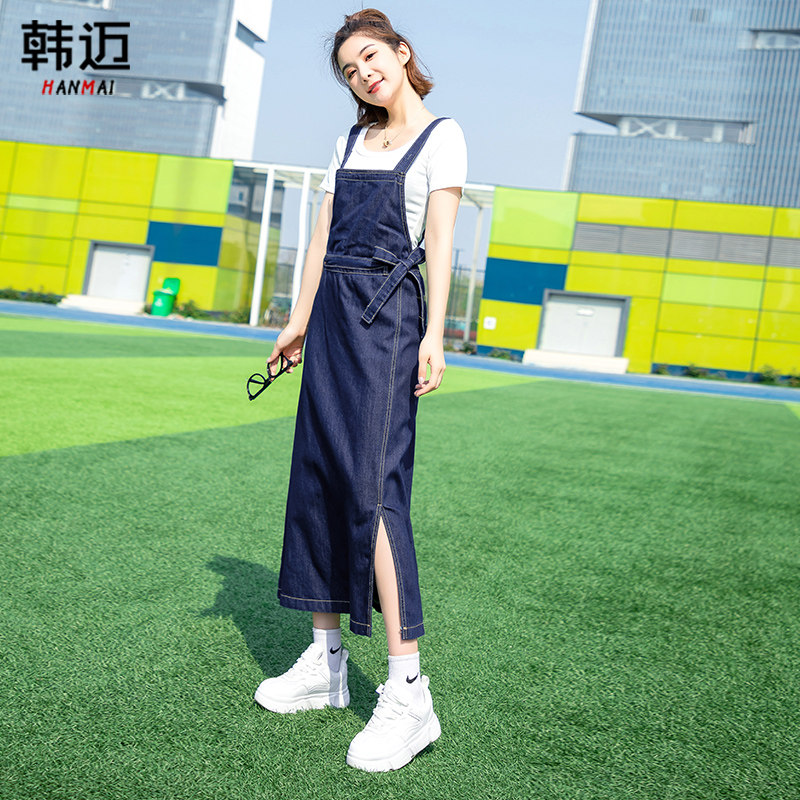 日系春秋夏季薄款收腰开叉连衣裙图片