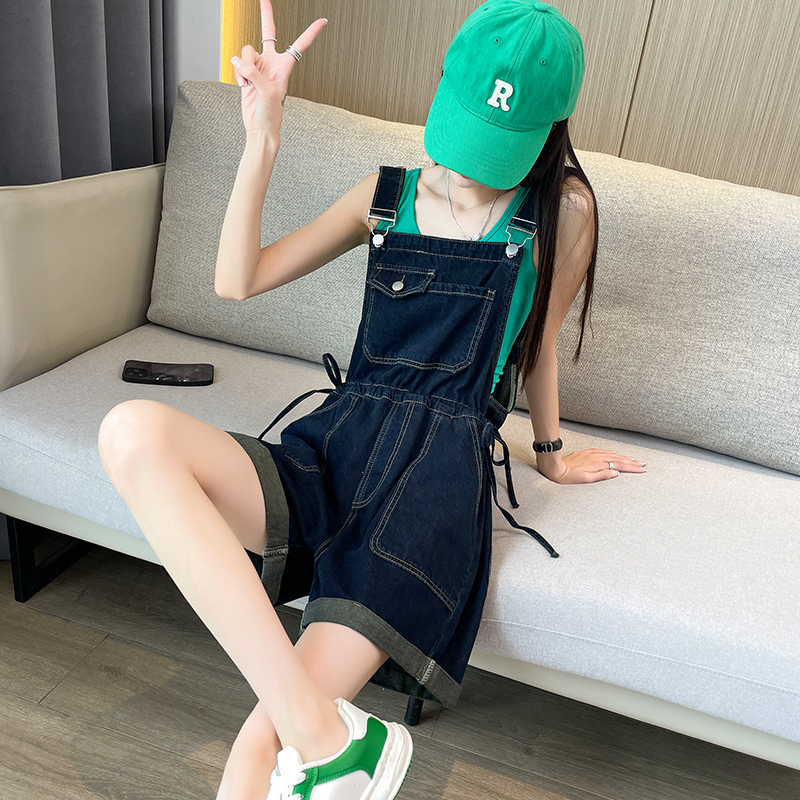 盐系高腰牛仔背带短裤夏收腰减龄