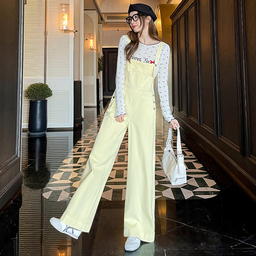 减龄牛仔背带裤女宽松休闲阔腿裤