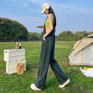 复古阔腿牛仔背带裤女2026新款春秋慵懒风显瘦减龄宽松休闲拖地裤
