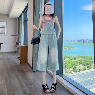牛仔背带裤直筒裤显瘦七分连体裤