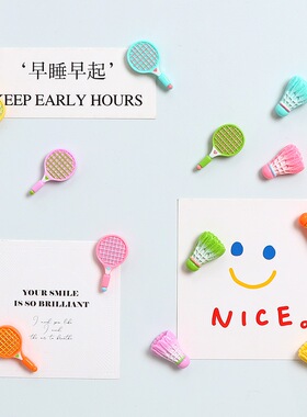 亮面微缩羽毛球拍树脂磁吸冰箱贴创意黑白板照片墙留言板固定磁贴