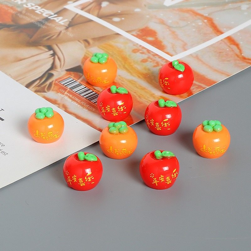 亮面仿真微缩平安果柿子创意电脑桌面车载水果食玩树脂装饰小摆件