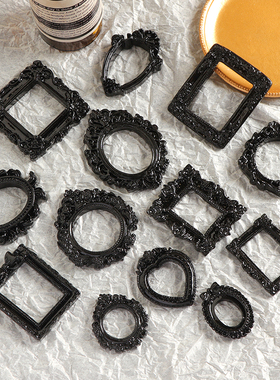 欧式复古亮黑色巴洛克相框树脂小配件手工diy手机壳摄影装饰材料