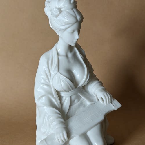 仿石性感古代纯欲美女茶室书房桌面中式风格塑料摆件 琴棋书画-琴